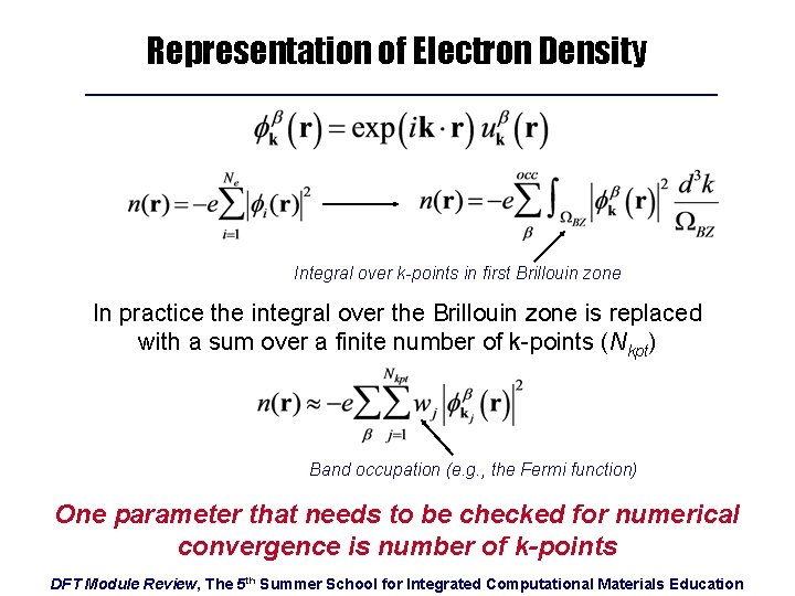 Representation of Electron Density Integral over k-points in first Brillouin zone In practice the