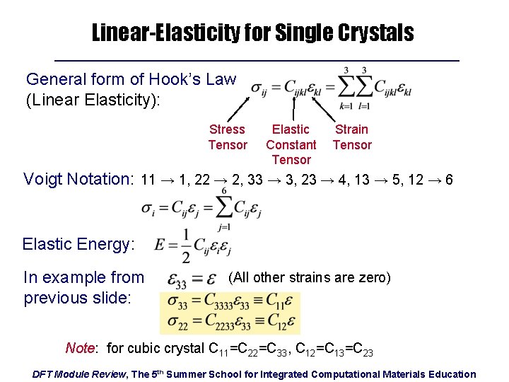 Linear-Elasticity for Single Crystals General form of Hook’s Law (Linear Elasticity): Stress Tensor Elastic