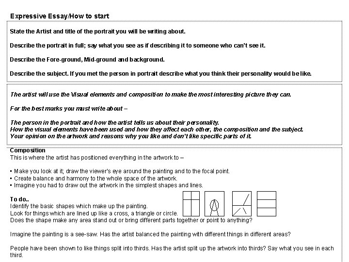 Expressive Essay/How to start State the Artist and title of the portrait you will