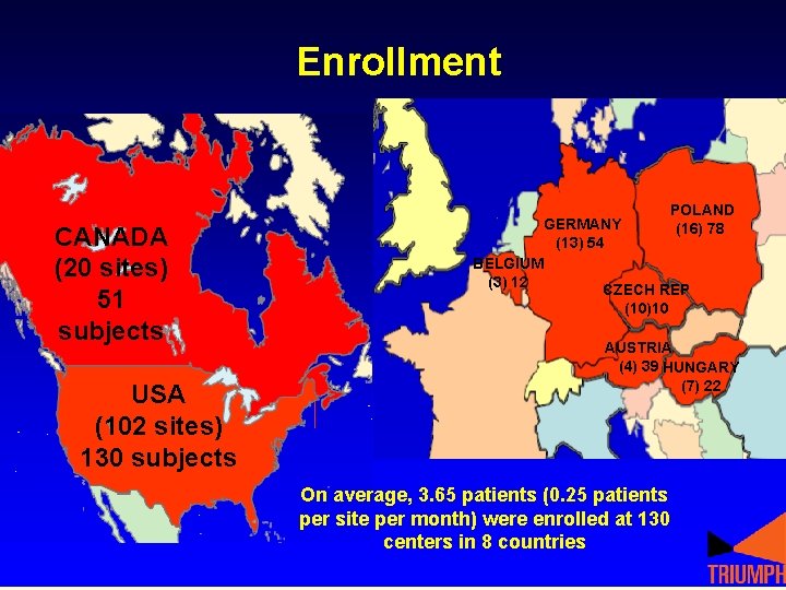 Enrollment CANADA (20 sites) 51 subjects USA (102 sites) 130 subjects POLAND GERMANY (16) Enrollment CANADA (20 sites) 51 subjects USA (102 sites) 130 subjects POLAND GERMANY (16)