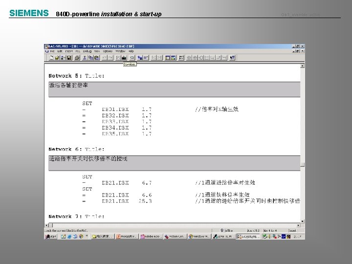 SIEMENS 840 D-powerline installation & start-up Ob 1_override active 