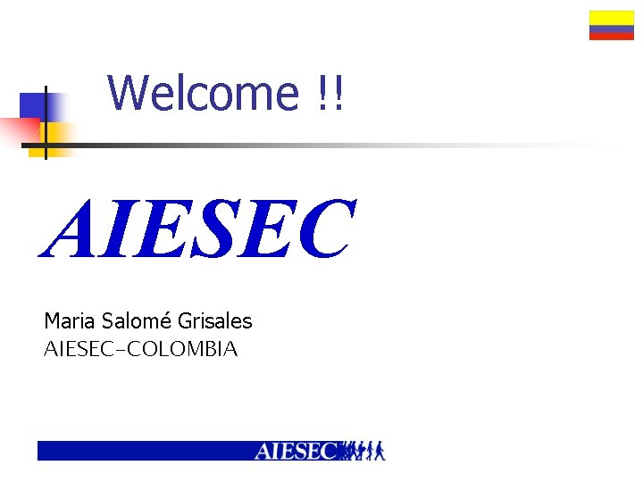 Welcome !! AIESEC Maria Salomé Grisales AIESEC-COLOMBIA 