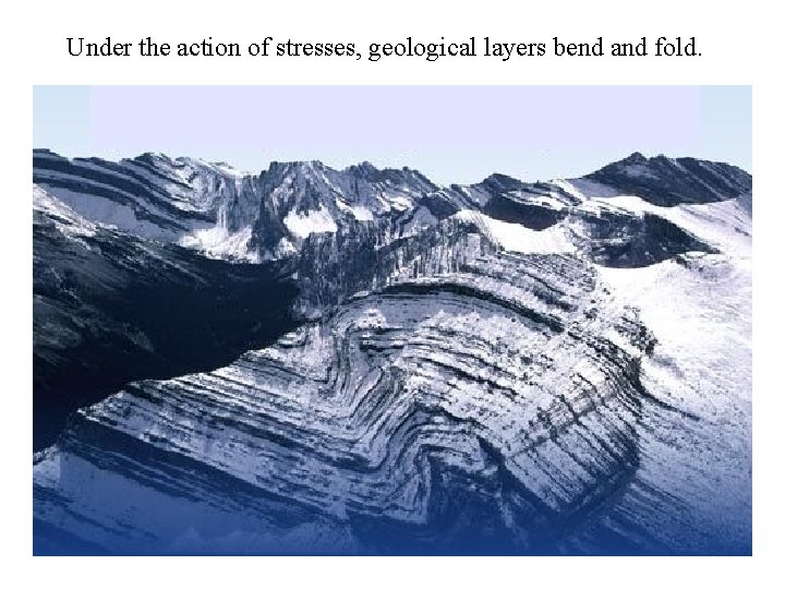 Under the action of stresses, geological layers bend and fold. 