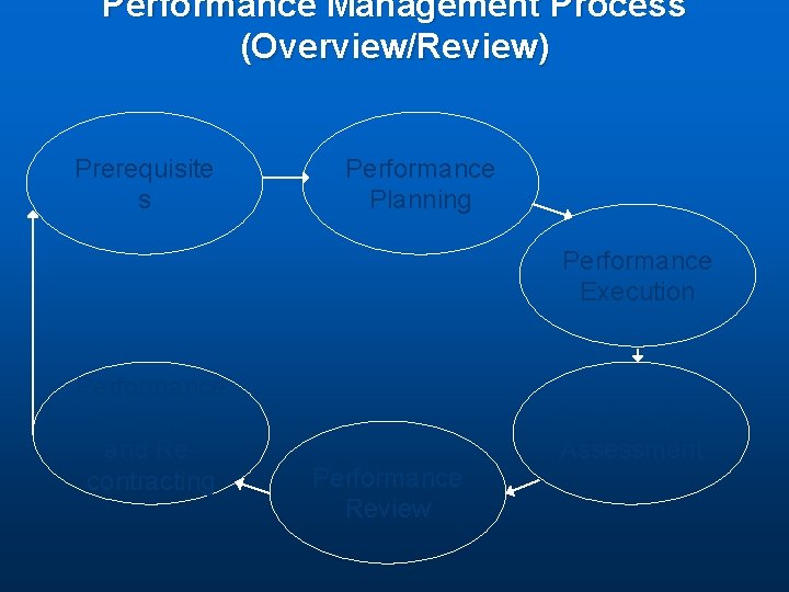 Performance Management Process (Overview/Review) Prerequisite s Performance Planning Performance Execution Performance Renewal and Recontracting