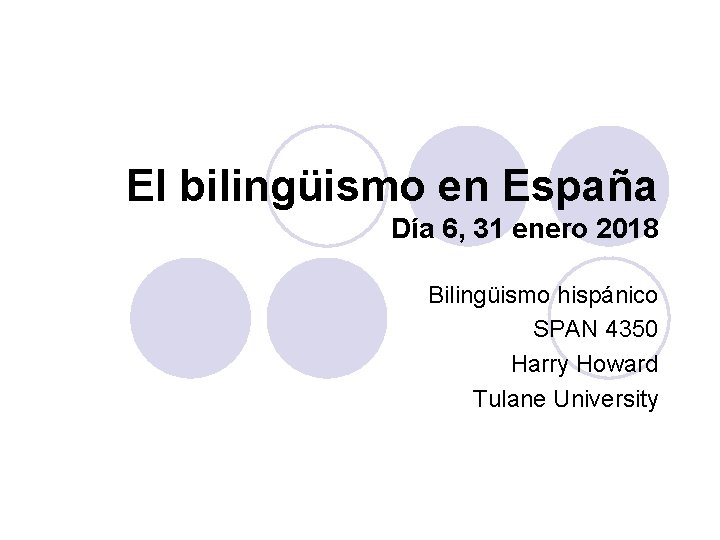 El bilingüismo en España Día 6, 31 enero 2018 Bilingüismo hispánico SPAN 4350 Harry