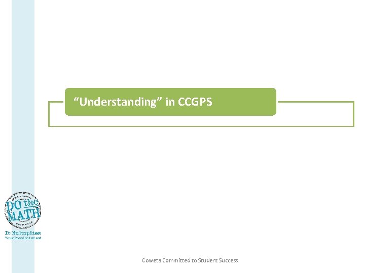 Interactive math notebooks “Understanding” in CCGPS Textbook/learning resources Looking ahead Coweta Committed to Student