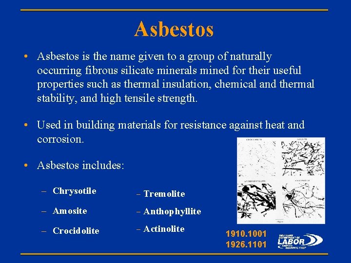 Asbestos • Asbestos is the name given to a group of naturally occurring fibrous