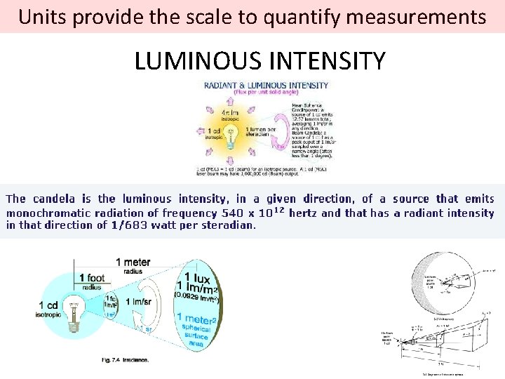 Units provide the scale to quantify measurements LUMINOUS INTENSITY 