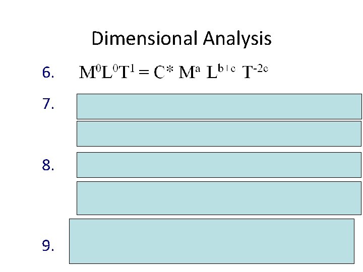 Dimensional Analysis 6. 7. 8. 9. 