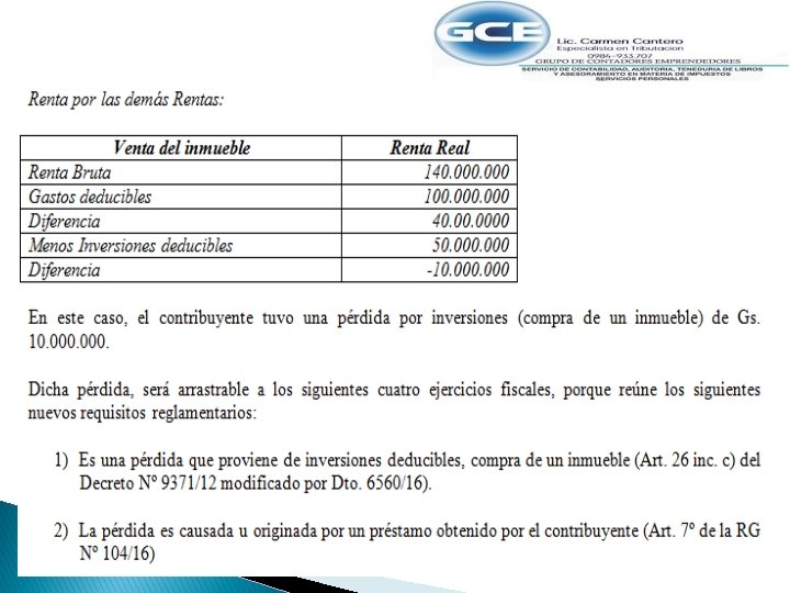 Compensación de pérdida Ejemplo práctico 1 