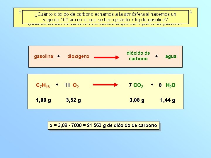 En un experimento se comprobó que por cada gramo de gasolina que se quema