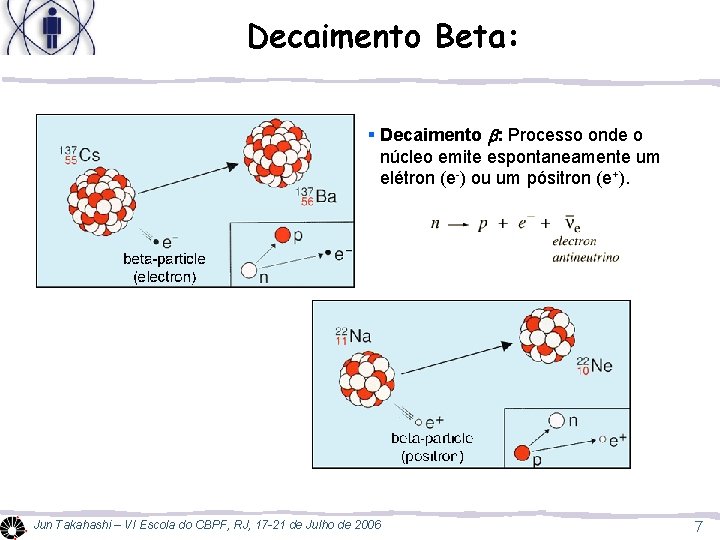 Decaimento Beta: § Decaimento b: Processo onde o núcleo emite espontaneamente um elétron (e-)