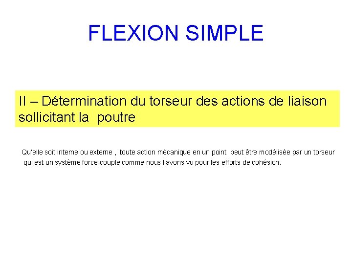 FLEXION SIMPLE II – Détermination du torseur des actions de liaison sollicitant la poutre