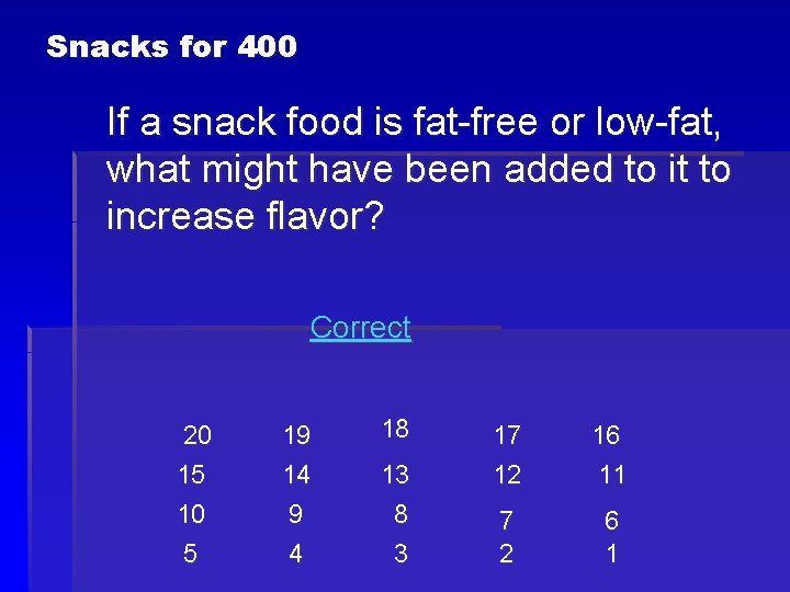 Snacks for 400 If a snack food is fat-free or low-fat, what might have Snacks for 400 If a snack food is fat-free or low-fat, what might have