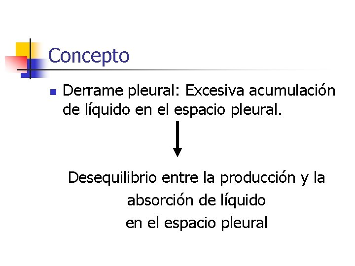 Concepto n Derrame pleural: Excesiva acumulación de líquido en el espacio pleural. Desequilibrio entre