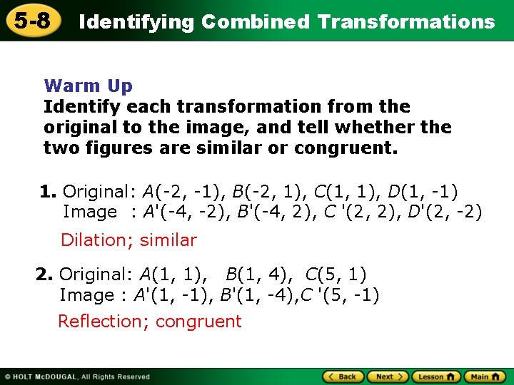 5 8 Identifying Combined Transformations Warm Up Problem