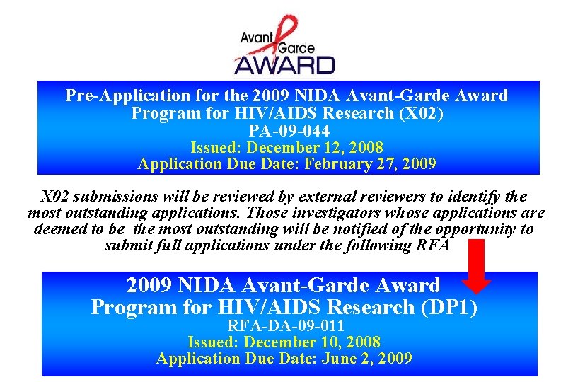 Pre-Application for the 2009 NIDA Avant-Garde Award Program for HIV/AIDS Research (X 02) PA-09