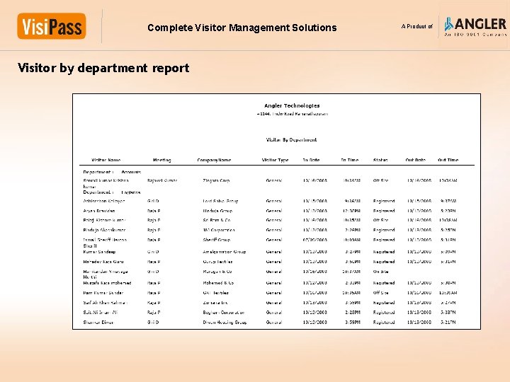 Complete Visitor Management Solutions Visitor by department report A Product of 