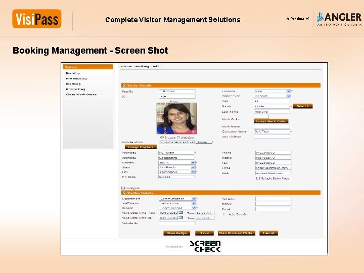 Complete Visitor Management Solutions Booking Management - Screen Shot A Product of 