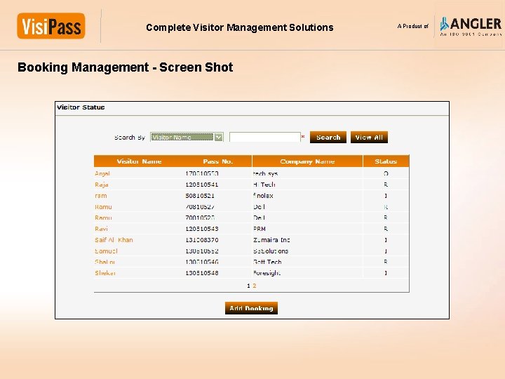 Complete Visitor Management Solutions Booking Management - Screen Shot A Product of 