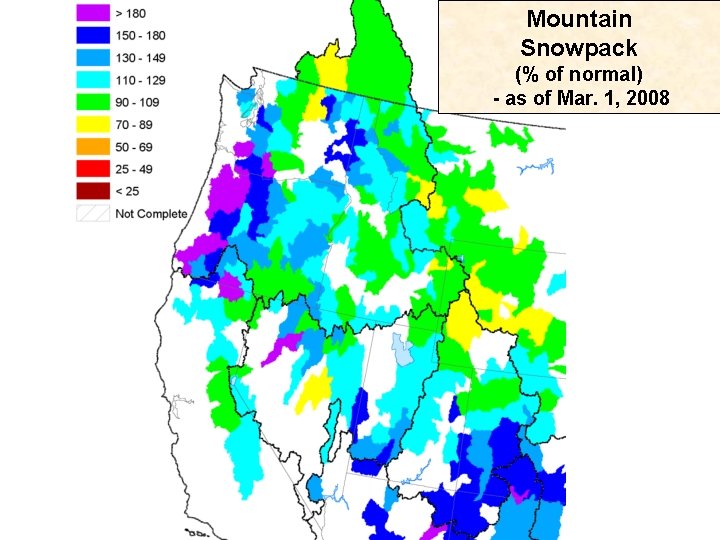 Mountain Snowpack (% of normal) - as of Mar. 1, 2008 