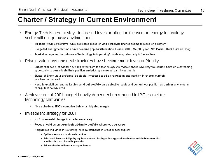Enron North America - Principal Investments Technology Investment Committee Charter / Strategy in Current