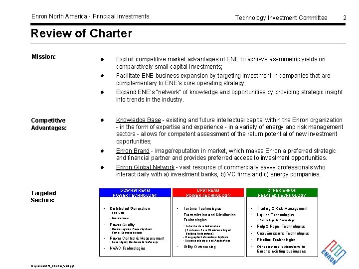 Enron North America - Principal Investments Technology Investment Committee 2 Review of Charter Mission: