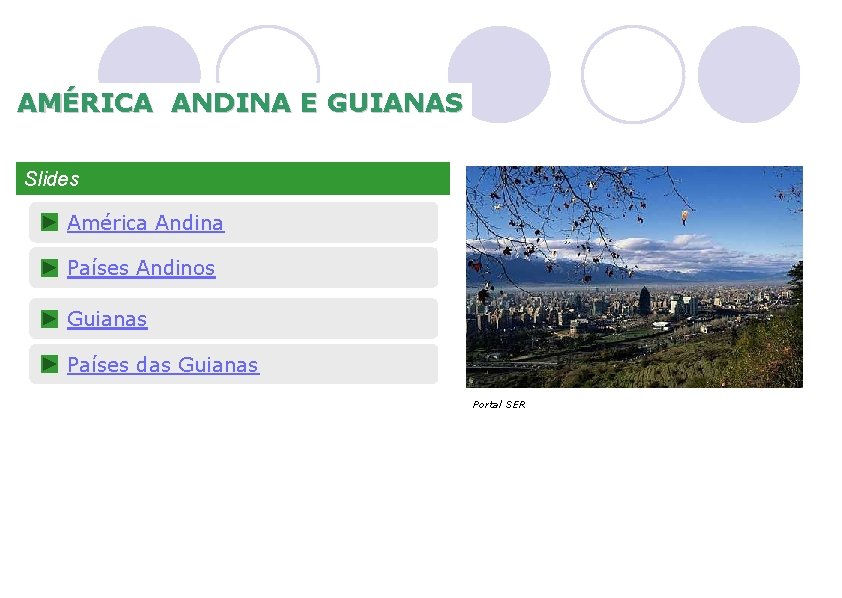 AMÉRICA ANDINA E GUIANAS Slides América Andina Países Andinos Guianas Países das Guianas Portal