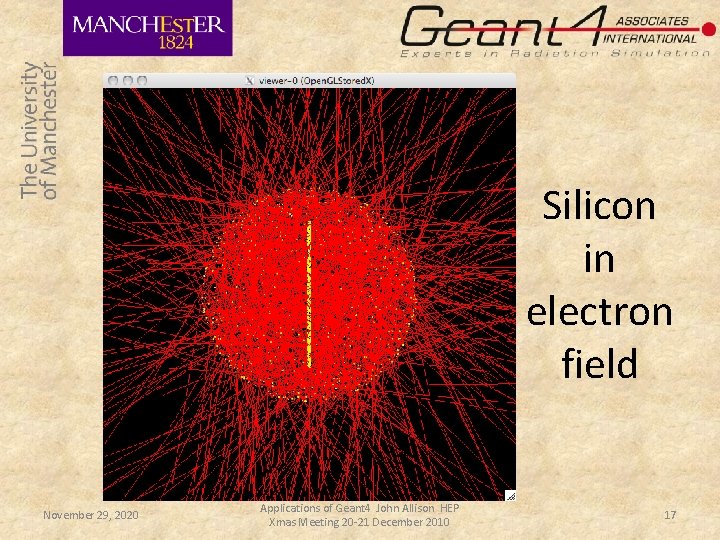 Silicon in electron field November 29, 2020 Applications of Geant 4 John Allison HEP Silicon in electron field November 29, 2020 Applications of Geant 4 John Allison HEP