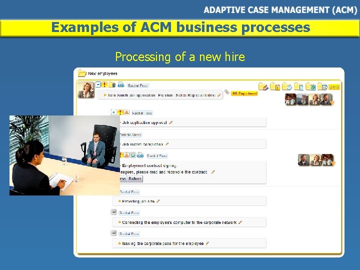 Examples of ACM business processes Processing of a new hire 