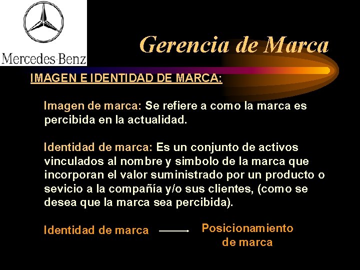 Gerencia de Marca IMAGEN E IDENTIDAD DE MARCA: Imagen de marca: Se refiere a