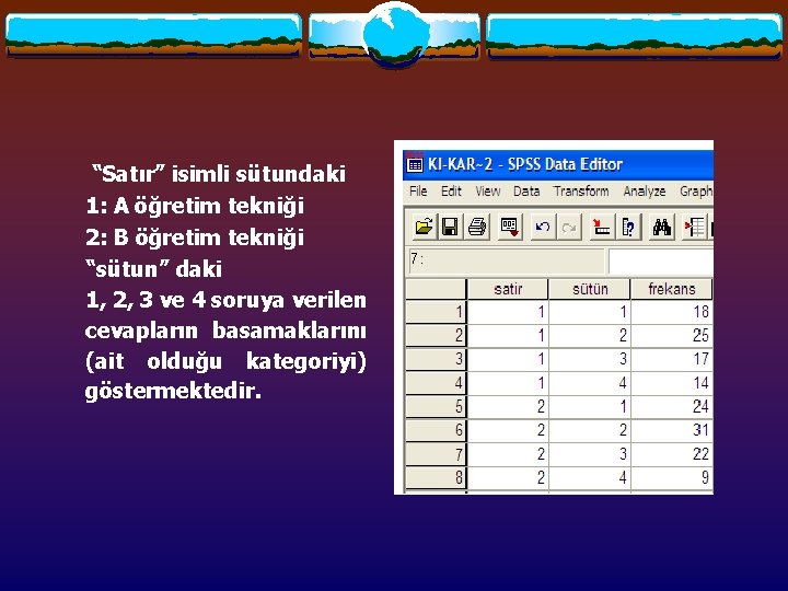 “Satır” isimli sütundaki 1: A öğretim tekniği 2: B öğretim tekniği “sütun” daki 1, “Satır” isimli sütundaki 1: A öğretim tekniği 2: B öğretim tekniği “sütun” daki 1,