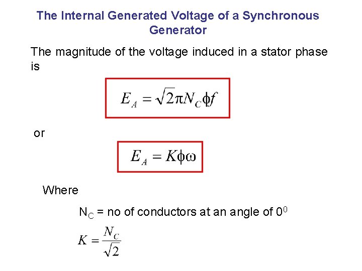The Internal Generated Voltage of a Synchronous Generator The magnitude of the voltage induced