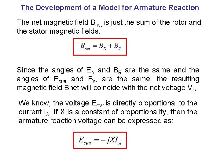 The Development of a Model for Armature Reaction The net magnetic field Bnet is