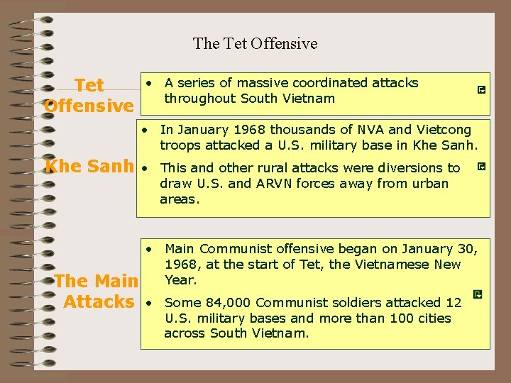 The Tet Offensive • A series of massive coordinated attacks throughout South Vietnam • The Tet Offensive • A series of massive coordinated attacks throughout South Vietnam •