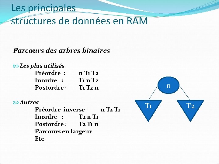 Les principales structures de données en RAM Parcours des arbres binaires Les plus utilisés