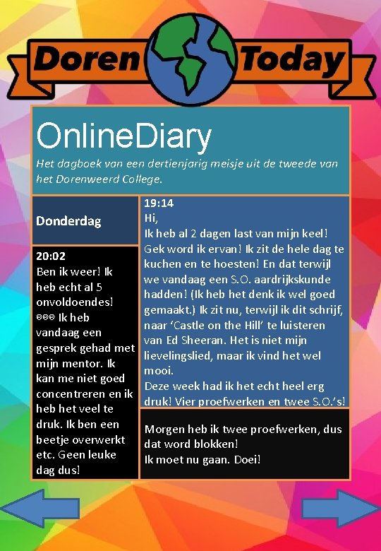 Online. Diary Het dagboek van een dertienjarig meisje uit de tweede van het Dorenweerd