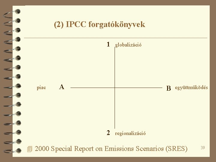 (2) IPCC forgatókönyvek 1 piac globalizáció A B 2 együttműködés regionalizáció 4 2000 Special (2) IPCC forgatókönyvek 1 piac globalizáció A B 2 együttműködés regionalizáció 4 2000 Special