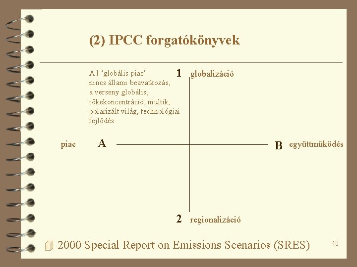 (2) IPCC forgatókönyvek A 1 ‘globális piac’ 1 nincs állami beavatkozás, a verseny globális,