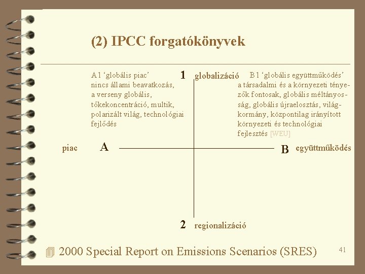 (2) IPCC forgatókönyvek A 1 ‘globális piac’ 1 nincs állami beavatkozás, a verseny globális,