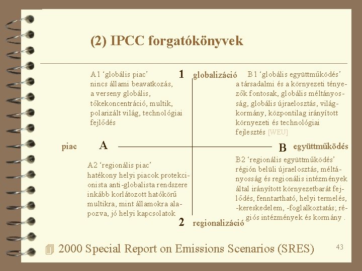 (2) IPCC forgatókönyvek A 1 ‘globális piac’ 1 nincs állami beavatkozás, a verseny globális,