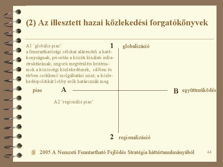 (2) Az illesztett hazai közlekedési forgatókönyvek A 1 ‘globális piac’ 1 a fenntarthatósági célokat