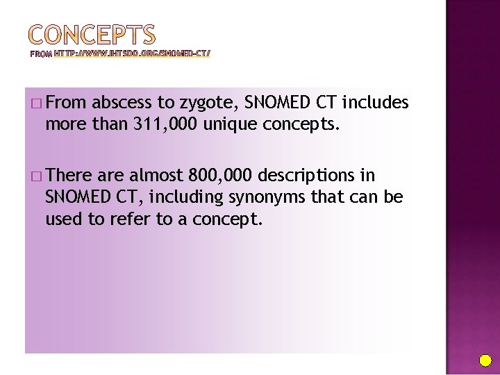HTTP: //WWW. IHTSDO. ORG/SNOMED-CT/ � From abscess to zygote, SNOMED CT includes more than
