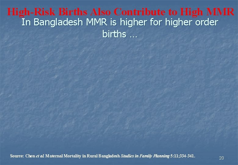 High-Risk Births Also Contribute to High MMR In Bangladesh MMR is higher for higher