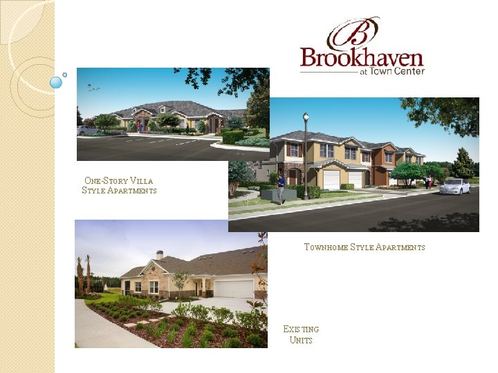 ONE-STORY VILLA STYLE APARTMENTS TOWNHOME STYLE APARTMENTS EXISTING UNITS 