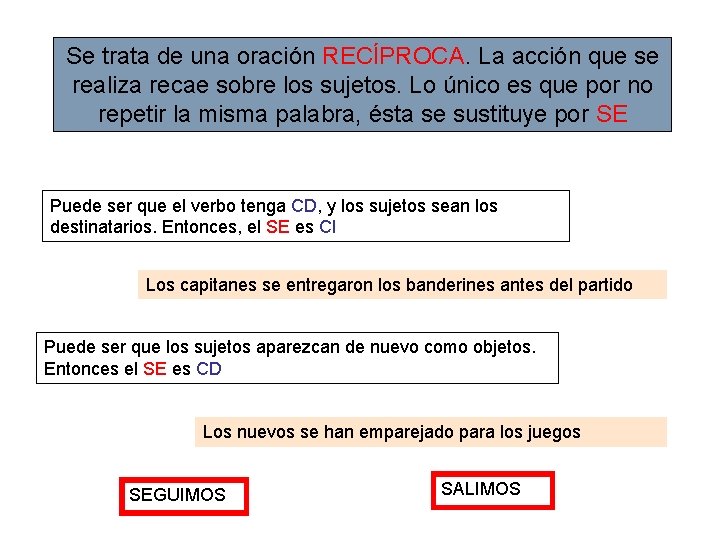 Se trata de una oración RECÍPROCA. La acción que se realiza recae sobre los