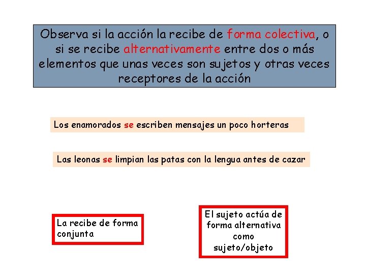 Observa si la acción la recibe de forma colectiva, o si se recibe alternativamente