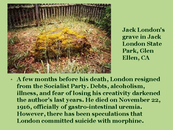 Jack London's grave in Jack London State Park, Glen Ellen, CA • A few