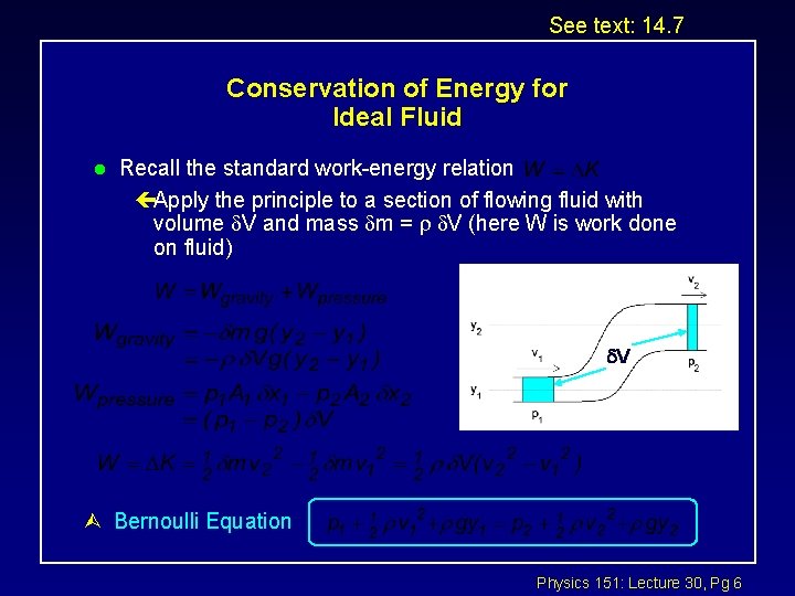 See text: 14. 7 Conservation of Energy for Ideal Fluid l Recall the standard