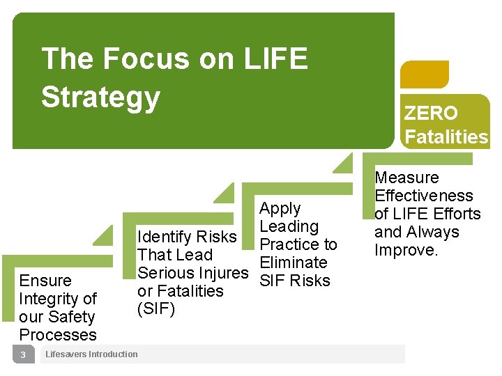 The Focus on LIFE Strategy Ensure Integrity of our Safety Processes 3 Apply Leading